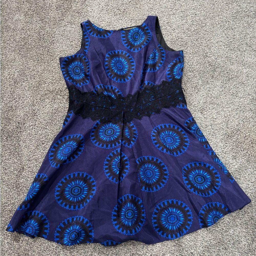 Black/Blue Sleeveless Plus Size Midi Dress w/ Lace by Melanie -Size 18W